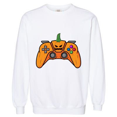 Halloween Video Game Controller With Pumpkin Face Gaming Funny Gift Garment-Dyed Sweatshirt