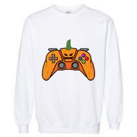 Halloween Video Game Controller With Pumpkin Face Gaming Funny Gift Garment-Dyed Sweatshirt