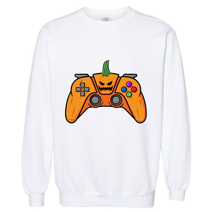 Halloween Video Game Controller With Pumpkin Face Gaming Funny Gift Garment-Dyed Sweatshirt