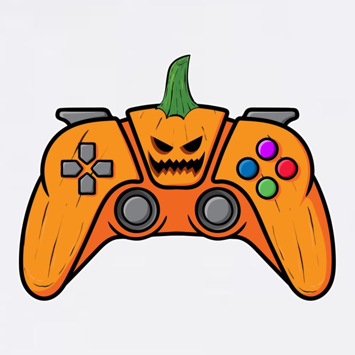 Halloween Video Game Controller With Pumpkin Face Gaming Funny Gift Garment-Dyed Sweatshirt