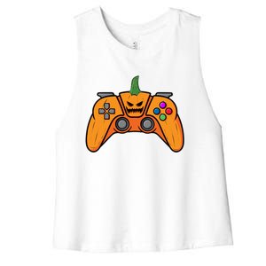 Halloween Video Game Controller With Pumpkin Face Gaming Funny Gift Women's Racerback Cropped Tank