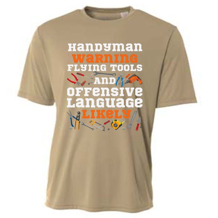 Handyman Vintage Handyman Warning Flying Tools And Offensive Cooling Performance Crew T-Shirt