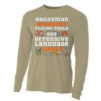 Handyman Vintage Handyman Warning Flying Tools And Offensive Cooling Performance Long Sleeve Crew