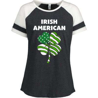 Happy Vintage Irish American Flag Shamrock Gift Enza Ladies Jersey Colorblock Tee