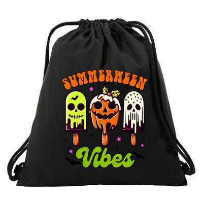 Halloween Vibes Ice Cream Spooky Mama Summerween Vibes Gift Drawstring Bag