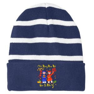 Happy Vietnamese Lunar New Year Chuc Mung Nam Moi Matching Striped Beanie with Solid Band