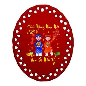 Happy Vietnamese Lunar New Year Chuc Mung Nam Moi Matching Ceramic Oval Ornament