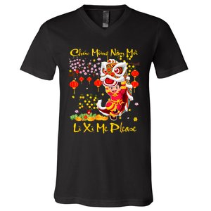 Happy Vietnamese Lunar New Year Of The Snake Li Xi Me Please V-Neck T-Shirt