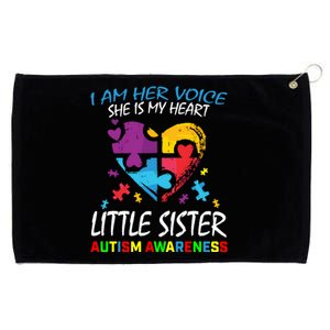 Her Voice My Heart Little Sister Autism Awareness Sibling Cool Gift Grommeted Golf Towel