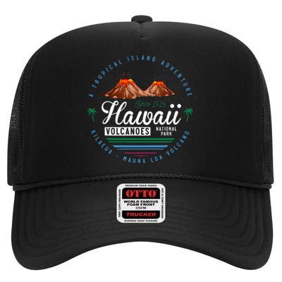 Hawaii Volcanoes National Park Kilauea Mauna High Crown Mesh Back Trucker Hat