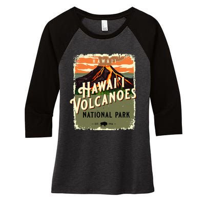 Hawaii Volcanoes National Park Usa Vintage Travel Souvenir Women's Tri-Blend 3/4-Sleeve Raglan Shirt