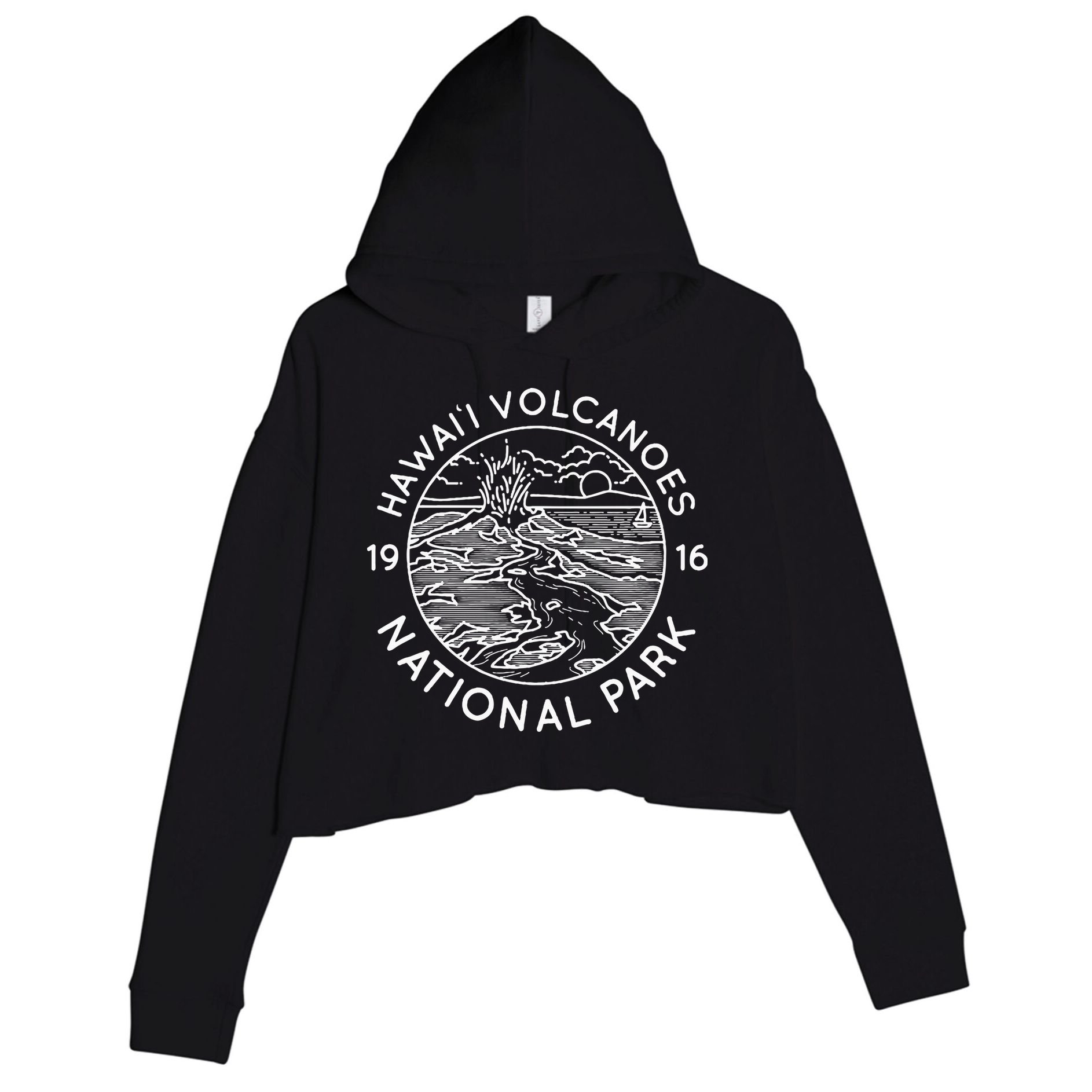 Hawaii Volcanoes National Park Cool White Line Art Outdoor Crop Fleece Hoodie
