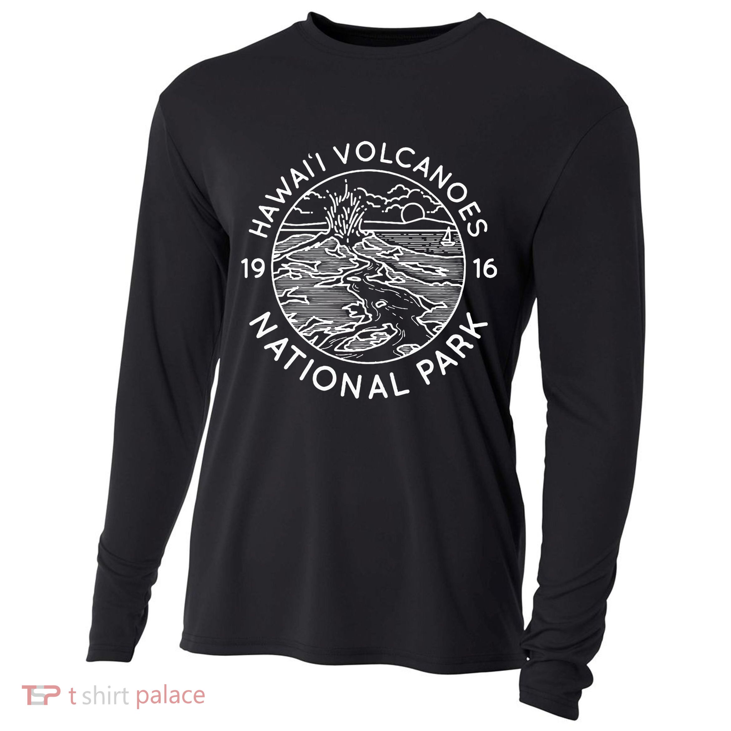 Hawaii Volcanoes National Park Cool White Line Art Outdoor Cooling Performance Long Sleeve Crew