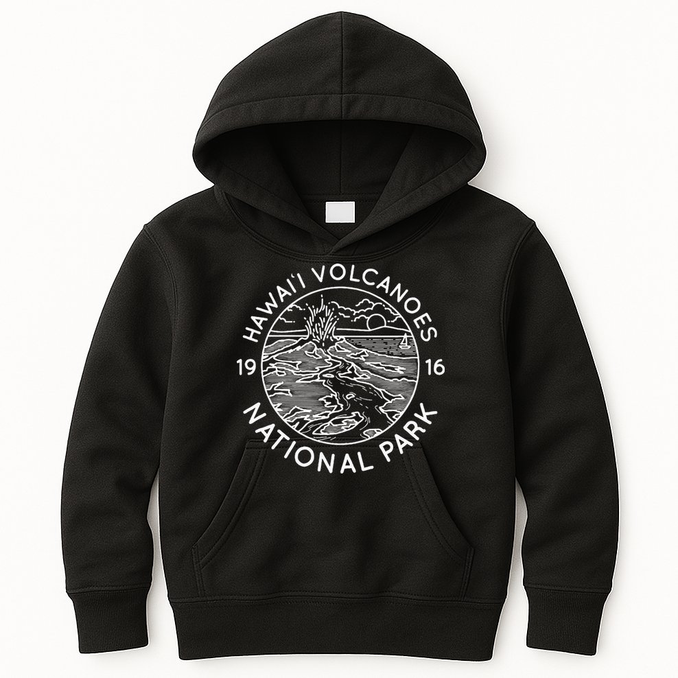Hawaii Volcanoes National Park Cool White Line Art Outdoor Kids Hoodie