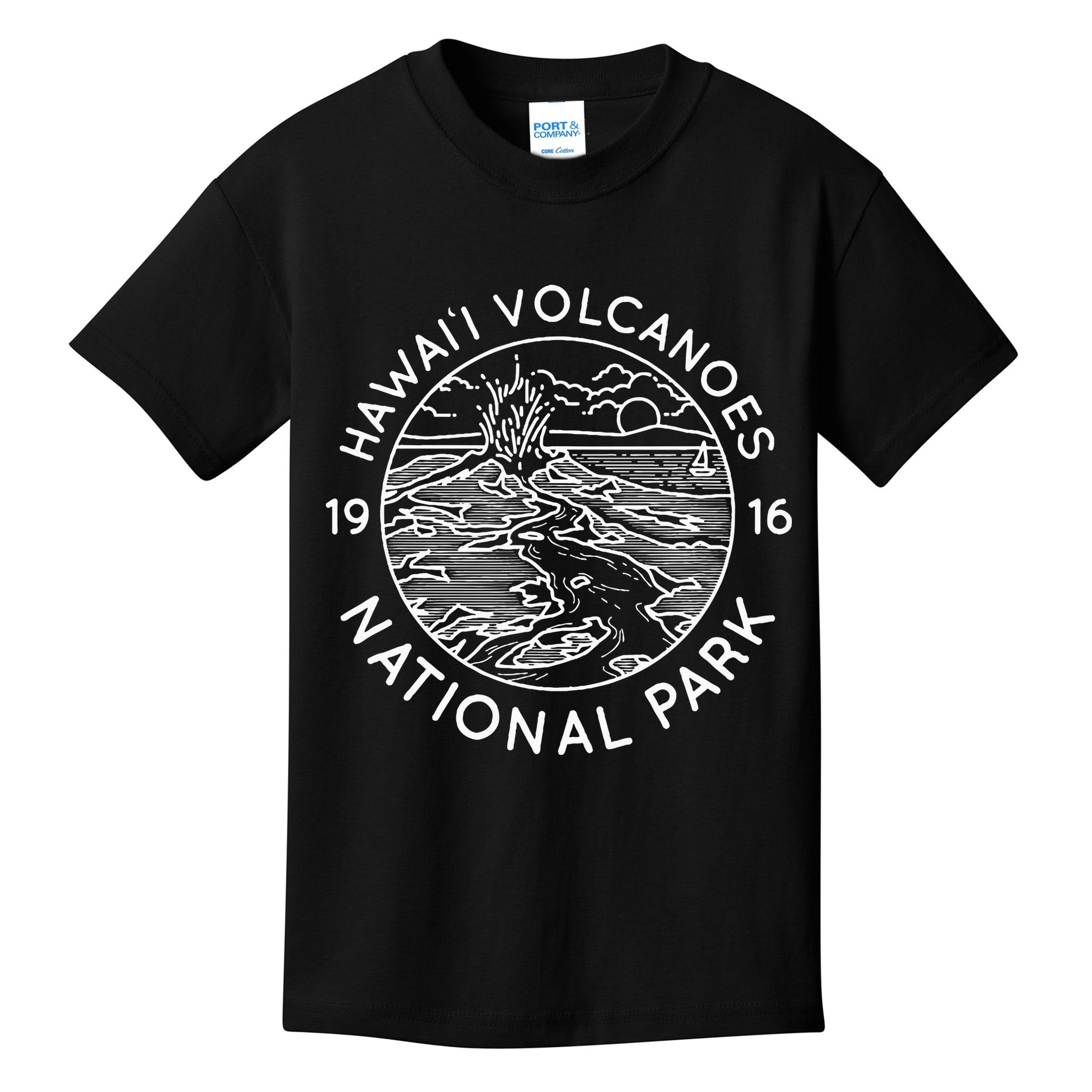 Hawaii Volcanoes National Park Cool White Line Art Outdoor Kids T-Shirt