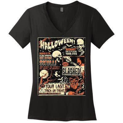 Halloween Vintage Poster Horror Movies Comic Women's V-Neck T-Shirt
