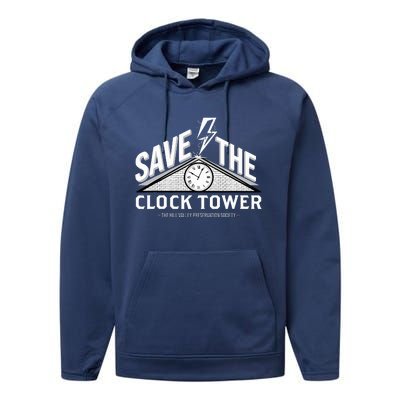 Hill Valley Preservation Society Save The Clock Tower Performance Fleece Hoodie