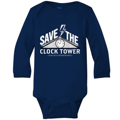 Hill Valley Preservation Society Save The Clock Tower Baby Long Sleeve Bodysuit