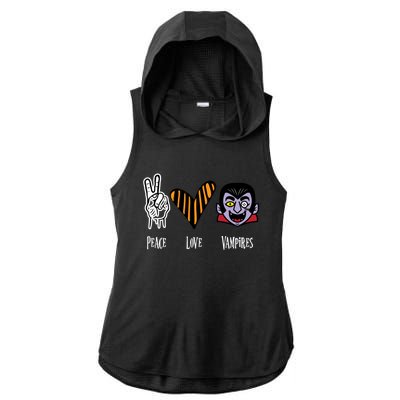 Halloween Vampire Peace Love Halloween Gift Ladies PosiCharge Tri-Blend Wicking Draft Hoodie Tank