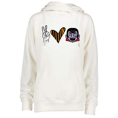 Halloween Vampire Peace Love Halloween Gift Womens Funnel Neck Pullover Hood