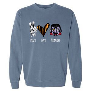 Halloween Vampire Peace Love Halloween Gift Garment-Dyed Sweatshirt