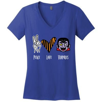 Halloween Vampire Peace Love Halloween Gift Women's V-Neck T-Shirt