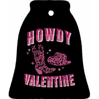 Howdy Valentine Pink Leopard Ceramic Bell Ornament