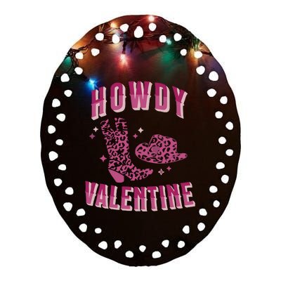 Howdy Valentine Pink Leopard Ceramic Oval Ornament