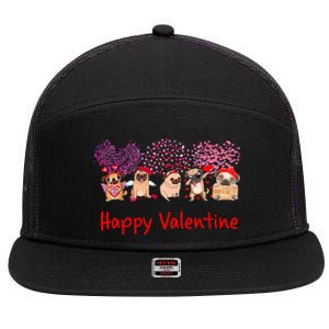 Happy Valentine Pug Dog Pug Dog Heart Tree Lover Pug 7 Panel Mesh Trucker Snapback Hat