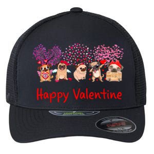 Happy Valentine Pug Dog Pug Dog Heart Tree Lover Pug Flexfit Unipanel Trucker Cap