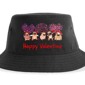 Happy Valentine Pug Dog Pug Dog Heart Tree Lover Pug Sustainable Bucket Hat