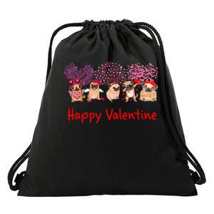 Happy Valentine Pug Dog Pug Dog Heart Tree Lover Pug Drawstring Bag