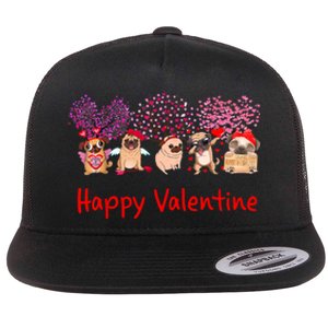 Happy Valentine Pug Dog Pug Dog Heart Tree Lover Pug Flat Bill Trucker Hat