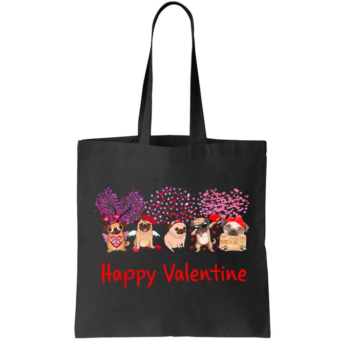 Happy Valentine Pug Dog Pug Dog Heart Tree Lover Pug Tote Bag