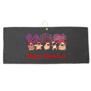 Happy Valentine Pug Dog Pug Dog Heart Tree Lover Pug Large Microfiber Waffle Golf Towel