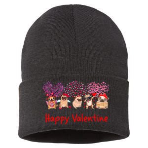 Happy Valentine Pug Dog Pug Dog Heart Tree Lover Pug Sustainable Knit Beanie