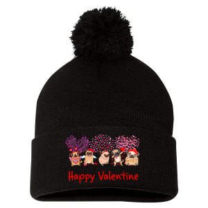 Happy Valentine Pug Dog Pug Dog Heart Tree Lover Pug Pom Pom 12in Knit Beanie