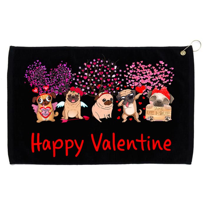 Happy Valentine Pug Dog Pug Dog Heart Tree Lover Pug Grommeted Golf Towel