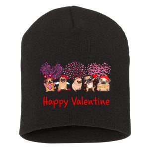 Happy Valentine Pug Dog Pug Dog Heart Tree Lover Pug Short Acrylic Beanie