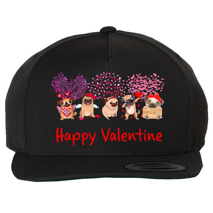 Happy Valentine Pug Dog Pug Dog Heart Tree Lover Pug Wool Snapback Cap