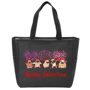 Happy Valentine Pug Dog Pug Dog Heart Tree Lover Pug Zip Tote Bag