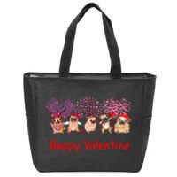 Happy Valentine Pug Dog Pug Dog Heart Tree Lover Pug Zip Tote Bag