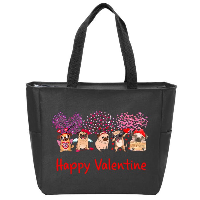 Happy Valentine Pug Dog Pug Dog Heart Tree Lover Pug Zip Tote Bag