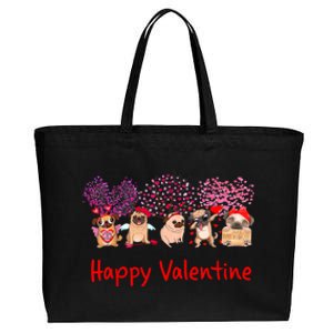 Happy Valentine Pug Dog Pug Dog Heart Tree Lover Pug Cotton Canvas Jumbo Tote