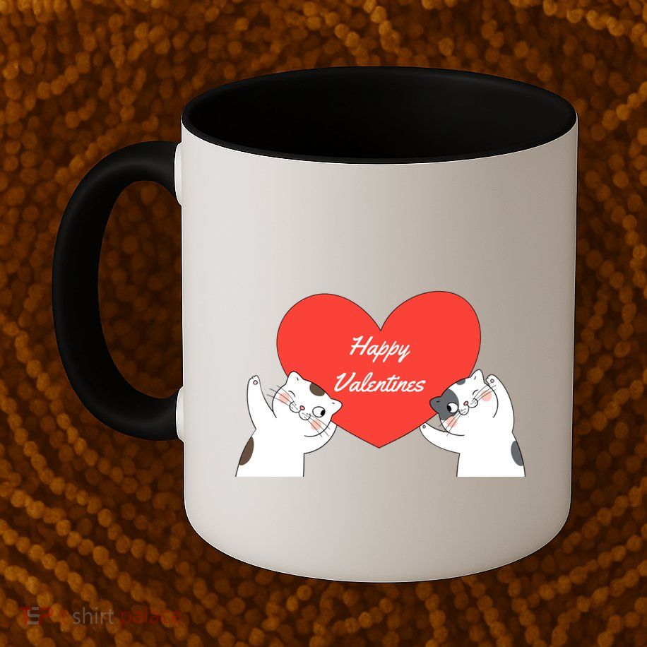 Happy ValentineS Red Heart And Cats Mug