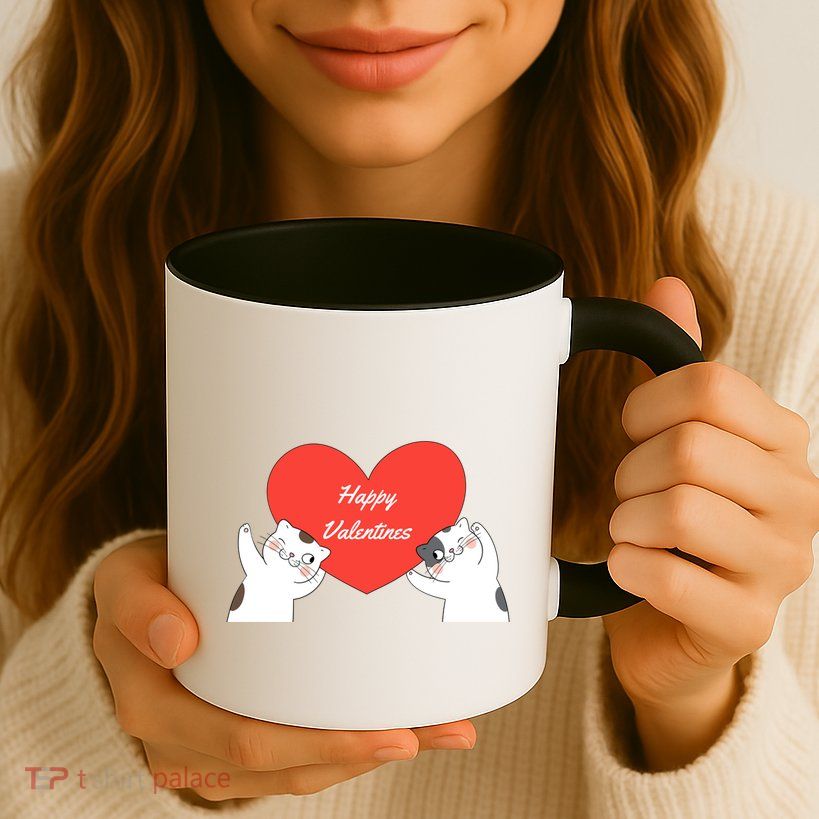 Happy ValentineS Red Heart And Cats Mug