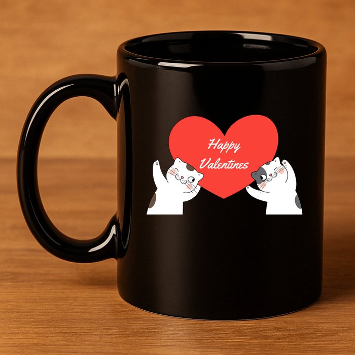 Happy ValentineS Red Heart And Cats 11oz C Handle Ceramic Mug