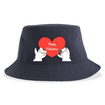 Happy ValentineS Red Heart And Cats Sustainable Bucket Hat
