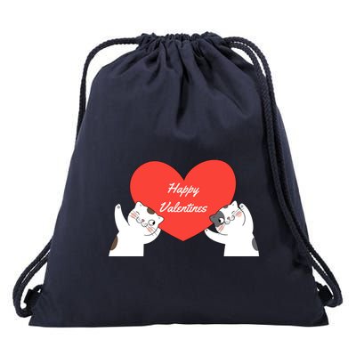 Happy ValentineS Red Heart And Cats Drawstring Bag