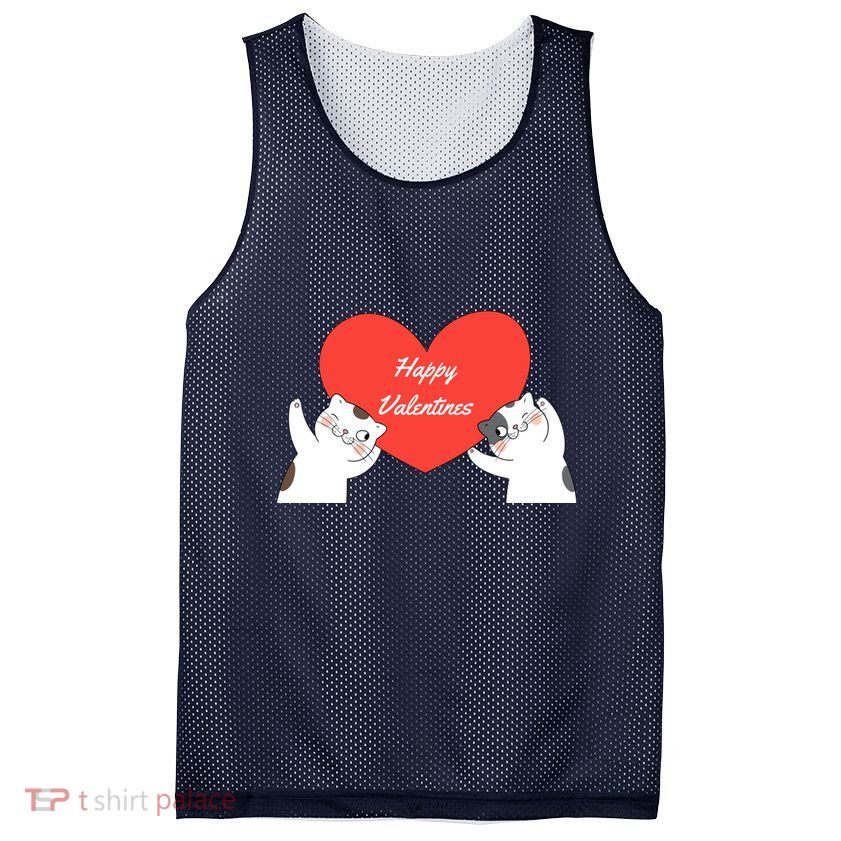 Happy ValentineS Red Heart And Cats Mesh Reversible Basketball Jersey Tank